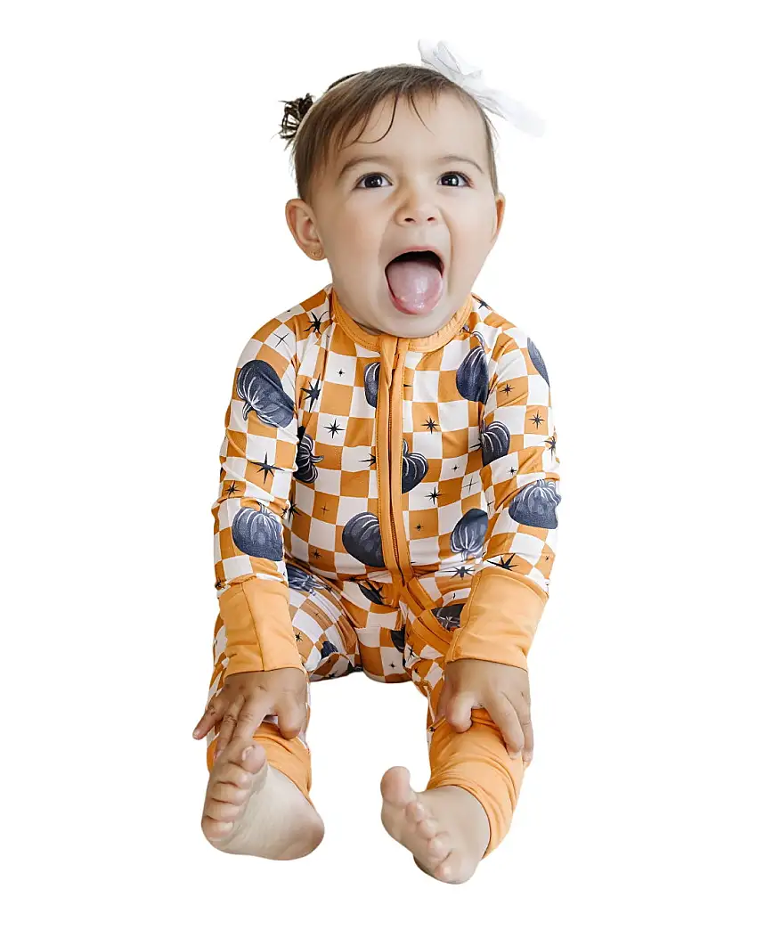 Bamboo Zip Romper | Checkered Pumpkin