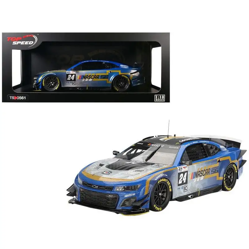 Chevrolet Camaro ZL1 #24 Jenson Button - Jimmie Johnson - Mike Rockenfeller (Post-Race Weathered Version) "Hendrick Motorsports - NASCAR Next Gen Garage 56" Innovative "24 Hours of Le Mans" (2023) 1/18 Model Car by Top Speed