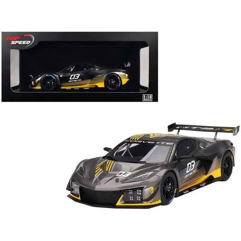Chevrolet Corvette Z06 GT3.R #03 Gray Metallic with Graphics "Daytona Presentation" (2023) 1/18 Model Car by Top Speed