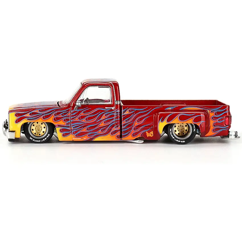 Chevrolet Silverado Dually Pickup Truck "On Fire V1" Red Metallic with Flames and Red Interior (Designed by Jun Imai) "Kaido House" Special 1/64 Diecast Model Car by Mini GT