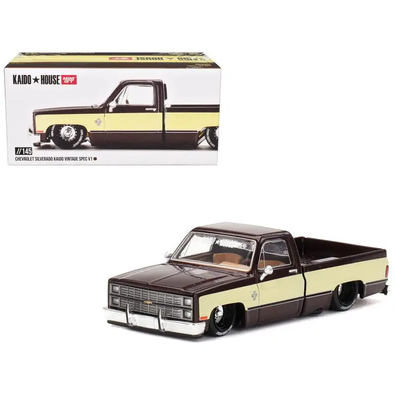 Chevrolet Silverado Pickup Truck "KAIDO Vintage Spec V1" Brown with Cream Sides (Designed by Jun Imai) "Kaido House" Special 1/64 Diecast Model Car by Mini GT