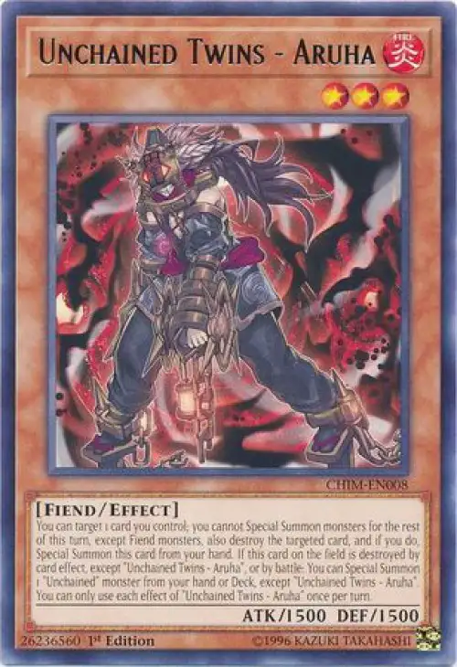 YuGiOh Trading Card Game Chaos Impact Rare Unchained Twins - Aruha CHIM-EN008