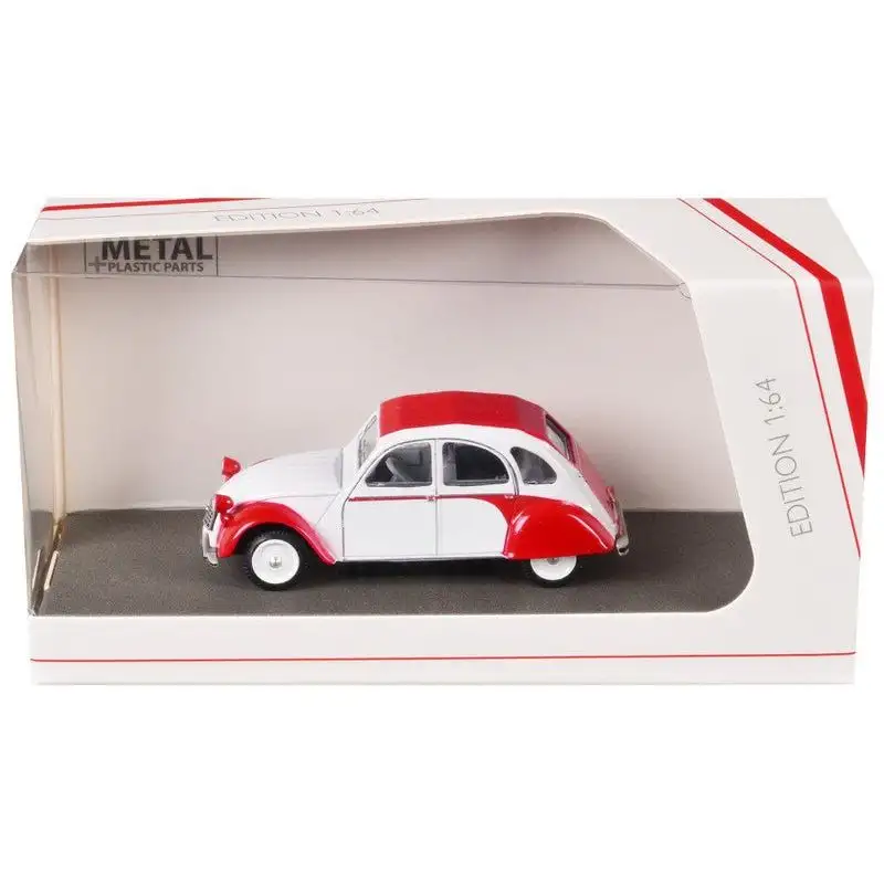 Citroen 2 CV White with Red Top and Fenders 1/64 Diecast Model Car by Schuco