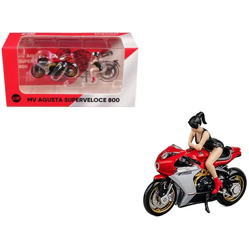 CM Models MV Agusta Superveloce 800 Motorcycle Red and Silver with Figure 1/64 Diecast Model by CM Models