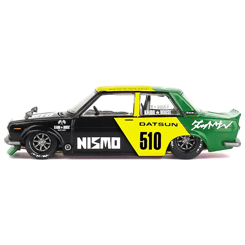 Datsun Street 510 "Racing V2" Black and Green with Yellow Accents (Designed by Jun Imai) "Kaido House" Special 1/64 Diecast Model Car by Mini GT