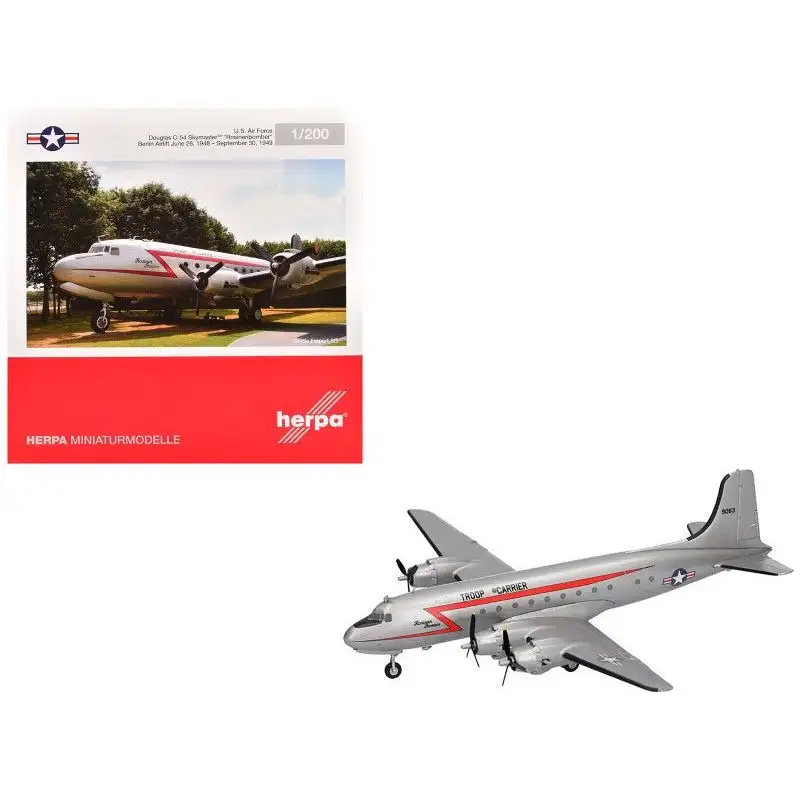 Douglas C-54 Skymaster Transport Aircraft "Rosinenbomber" (44-9063) United States Air Force 1/200 Diecast Model Airplane by Herpa