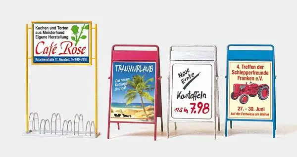 Preiser 45221 G Scale Bicycle Stand/Advertising Boards (4)