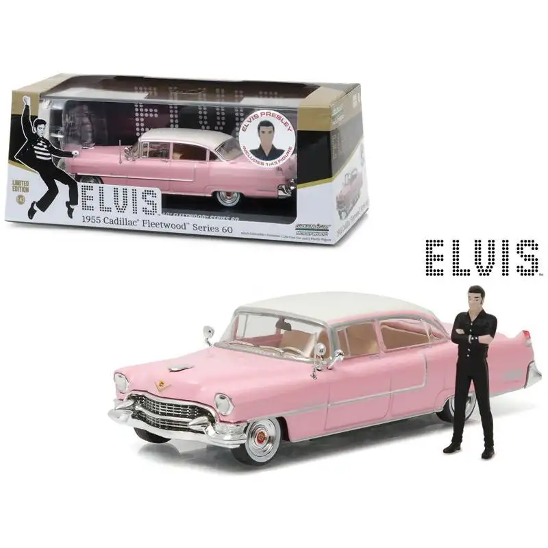 Elvis Presley's 1955 Pink Cadillac Fleetwood Series 60 with Elvis Presley Figurine 1/43 Diecast Model Car by Greenlight