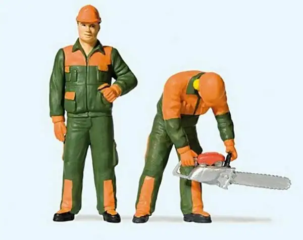 Preiser 44912 G Scale Modern Lumberjacks -- Set #1 (green & orange Uniforms) (2)