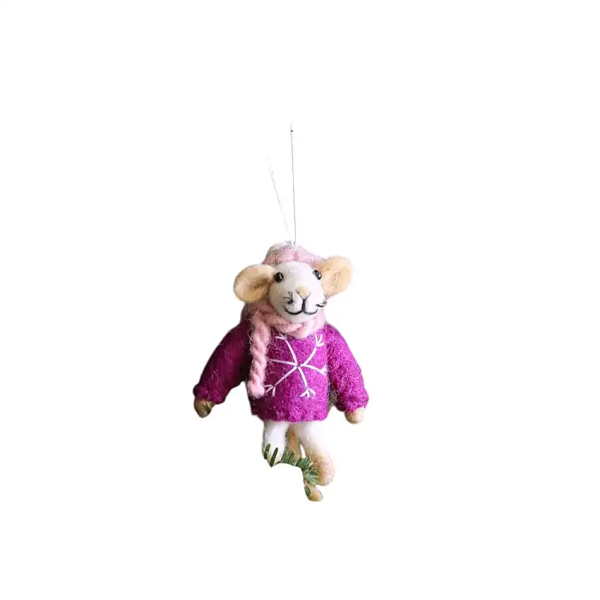 Felt Ornament - Mouse With Scarf / Pink Sweater