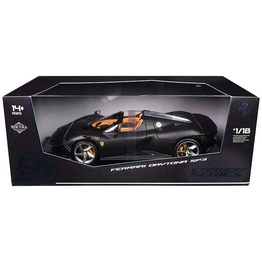 Ferrari Daytona SP3 Carbon Fiber "Carbon Series - Bburago 50th Anniversary" 1/18 Diecast Model Car by Bburago
