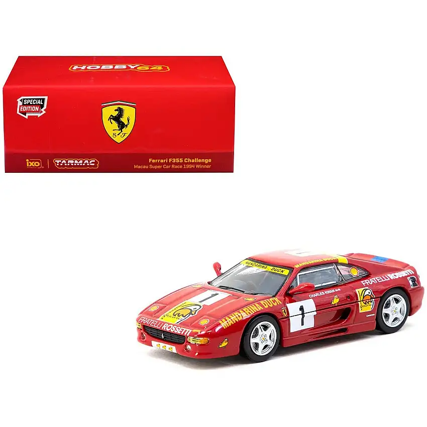 Ferrari F355 Challenge RHD (Right Hand Drive) #1 Charles Kwan Winner "Macau Super Car Race" (1994) "Hobby64" Series 1/64 Diecast Model Car by Tarmac Works