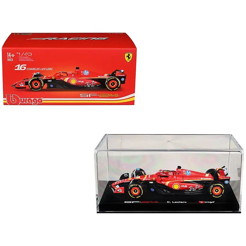 Ferrari SF-24 #16 Charles Leclerc "Formula One F1 World Championship" (2024) with Display Case "Formula Racing" Series 1/43 Diecast Model Car by Bburago