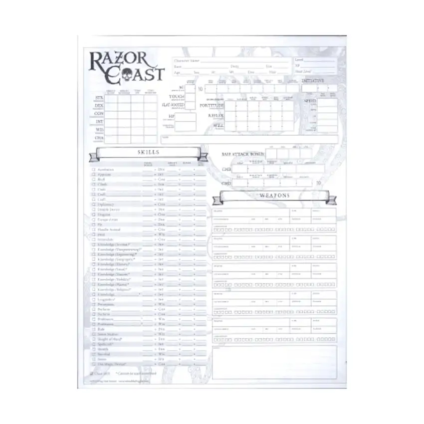 Razor Coast - Character Sheets (Pathfinder)