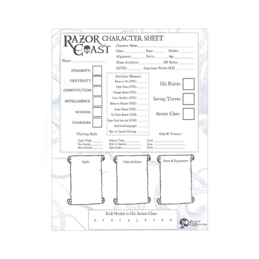 Razor Coast - Character Sheets (Swords & Wizardry)