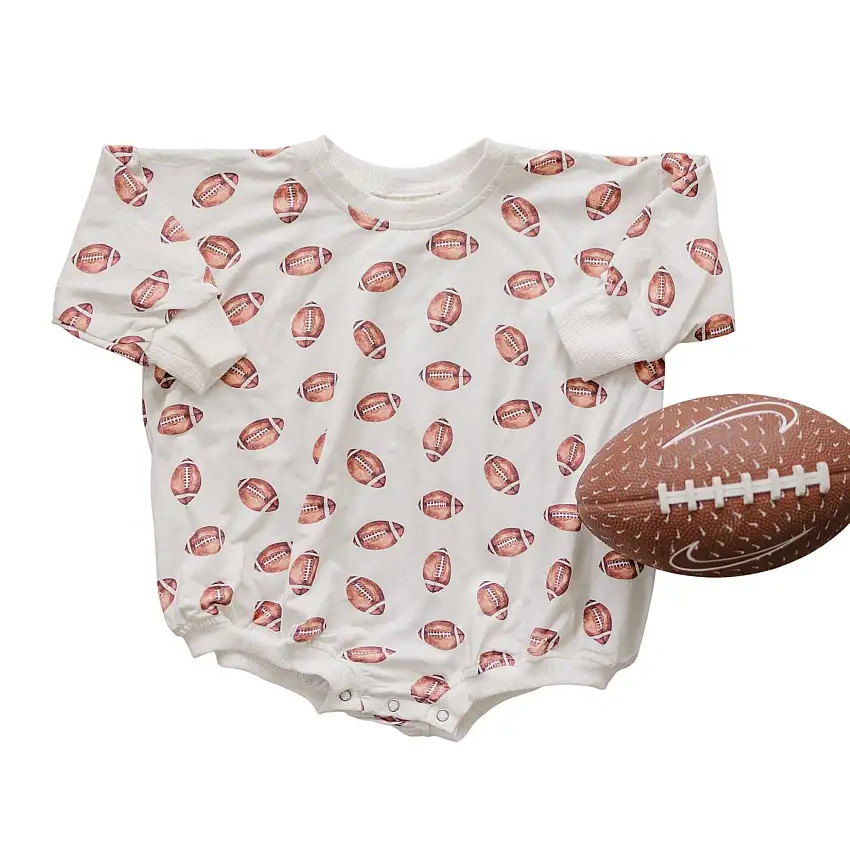 Football Print Bamboo Bubble Romper