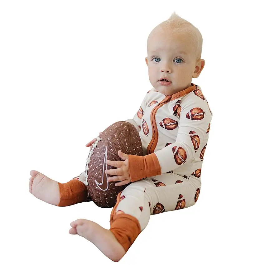 Football Print Bamboo Zippy Romper