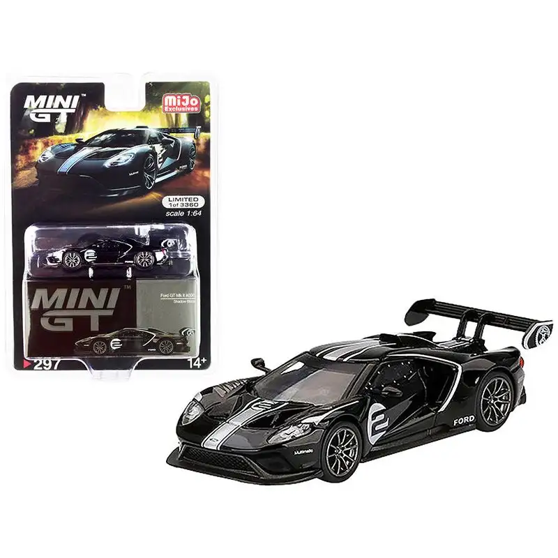 Ford GT Mk II #2 Shadow Black with Silver Stripes Limited Edition to 3360 pieces Worldwide 1/64 Diecast Model Car by Mini GT