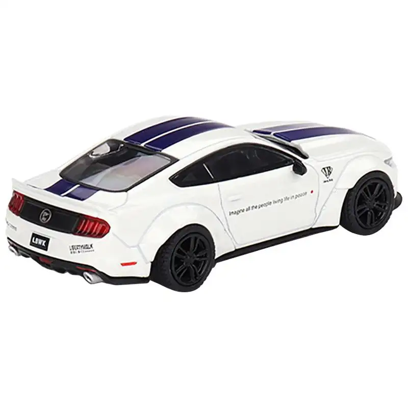 Ford Mustang GT "LB-Works" White with Blue Stripes Limited Edition to 3600 pieces Worldwide 1/64 Diecast Model Car by Mini GT
