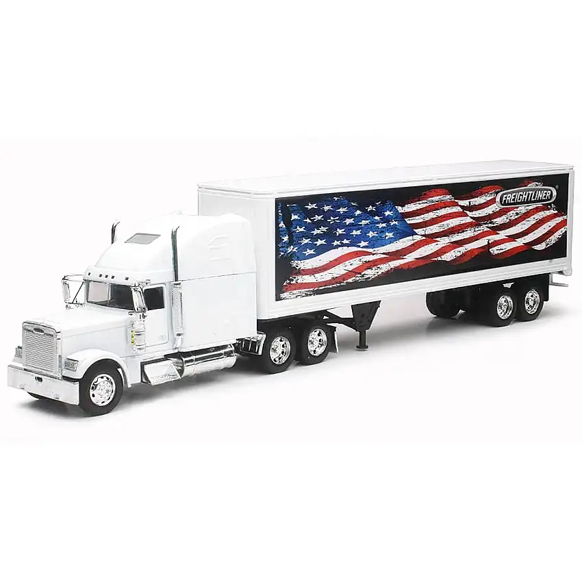 Freightliner Classic XL Truck White with Dry Van Trailer White with Patriotic Graphic "Long Haul Truckers" Series 1/32 Diecast Model by New Ray