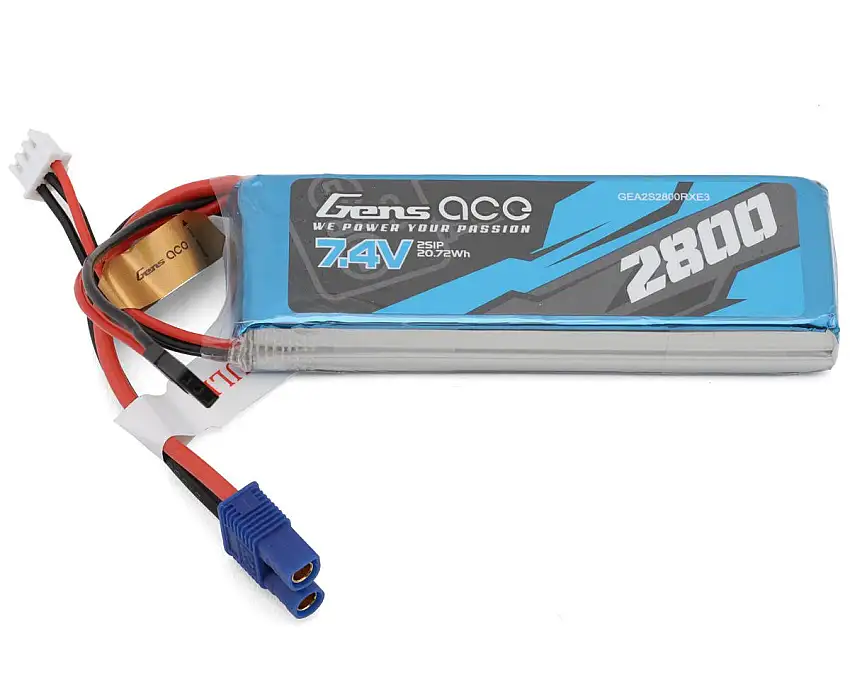 Gens Ace 2S RX LiPo Battery Stick Pack (7.4V/2800mAh) w/JR & EC3 Connectors
