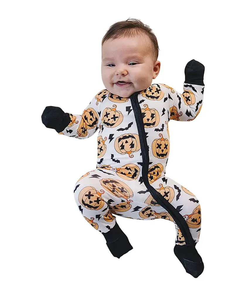 Halloween Bamboo Zip Romper | Black