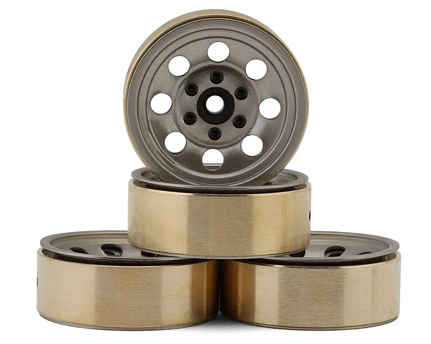 HobbyPlus 1.2" Steelie Beadlock Wheels w/Brass Rings (Silver) (25g) (4)