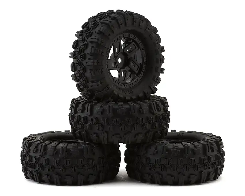HobbyPlus 1.2" Mudder Micro Crawler Pre-Mounted Tires (Black) (4) (60mm OD) w/Scale Hubs