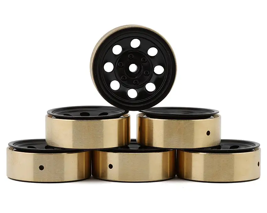 HobbyPlus 1.2" Steelie Beadlock Wheels w/Brass Rings (Black) (25g) (6)