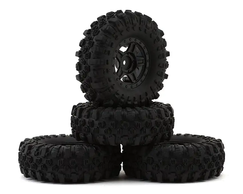 HobbyPlus 1.2" Mudder-XL Pre-Mounted Tires (Black) (4) (68mm OD) w/Deep Star Beadlock Wheels
