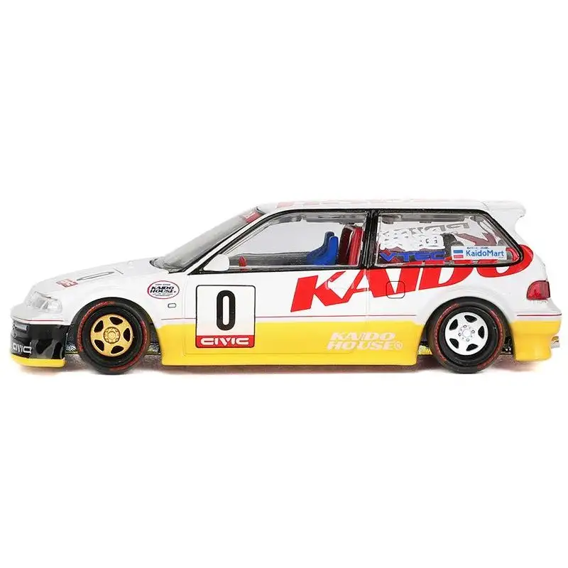 Honda Civic (EF) Kanjo V1 #0 Silver Metallic and Yellow (Designed by Jun Imai) "Kaido House" Special 1/64 Diecast Model Car by Mini GT