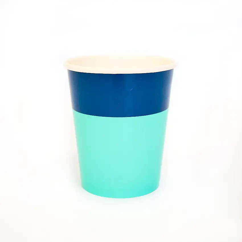 Navy And Turquoise Cup Color Blocked Paper Party Ware