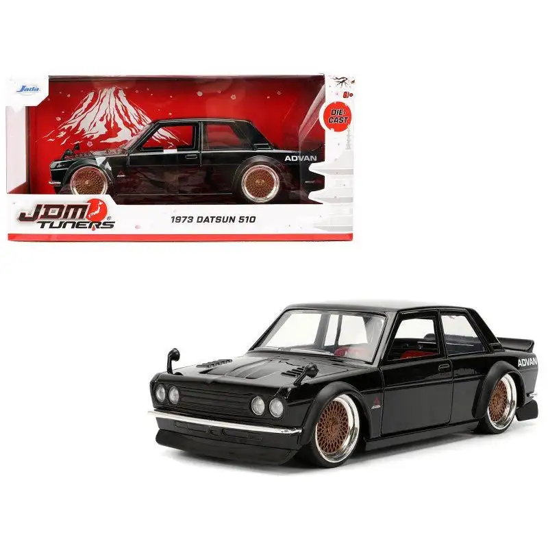 Jada 1973 Datsun 510 Black with Gold Wheels "JDM Tuners" Series 1/24 Diecast Model Car by Jada