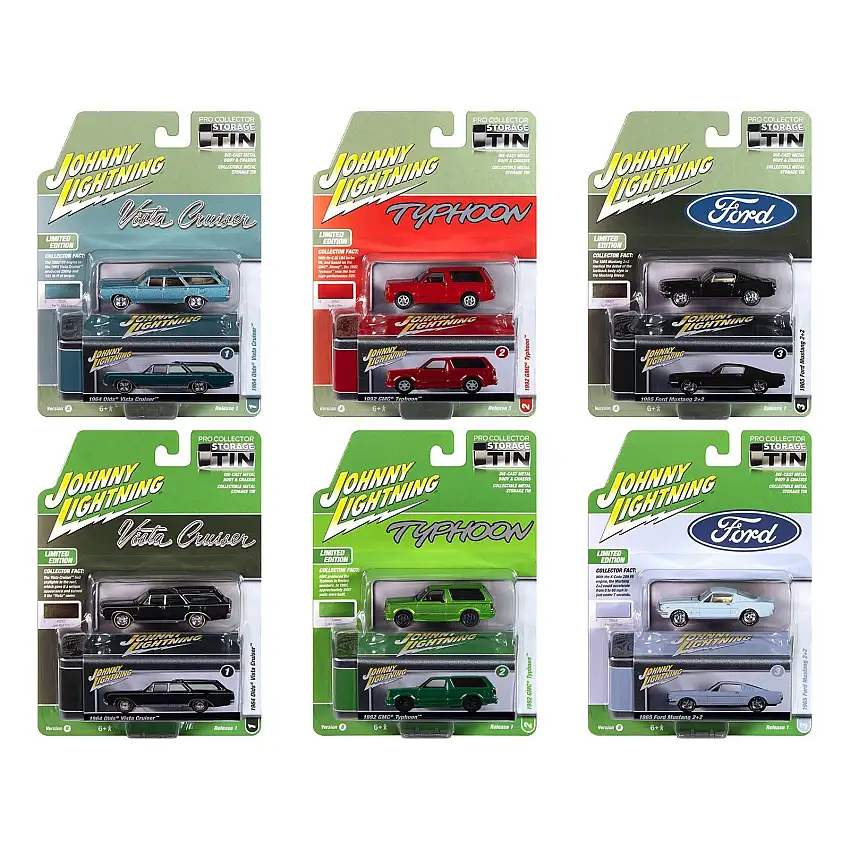 Johnny Lightning Collector's Tin 2025 Set of 6 Cars Release 1 Limited Edition 1 1/64 Diecast Model Cars by Johnny Lightning