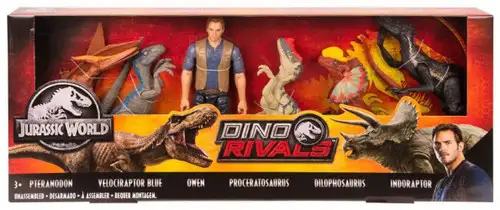 Jurassic World Fallen Kingdom Dino Rivals Pteranodon, Velociraptor Blue, Owen, Proceratosaurus, Dilophosaurus & Indoraptor Action Figure 6-Pack