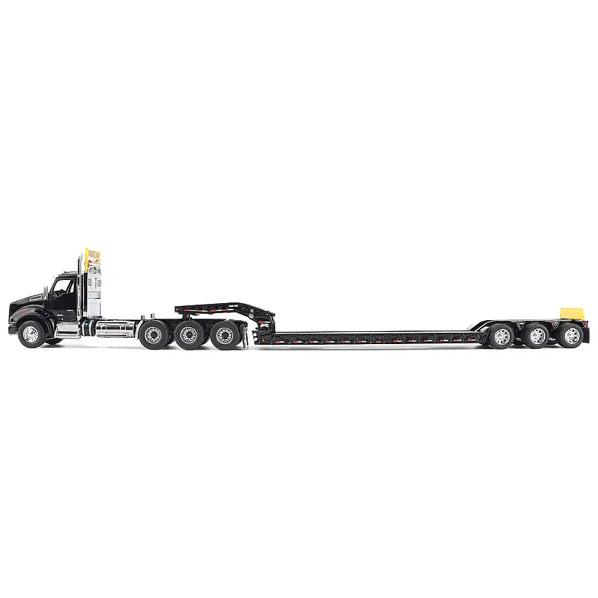 Kenworth T880 SBFA Tridem Truck with Trail King HDG Lowboy Trailer Black "Transport Series" 1/50 Diecast Model by Diecast Masters