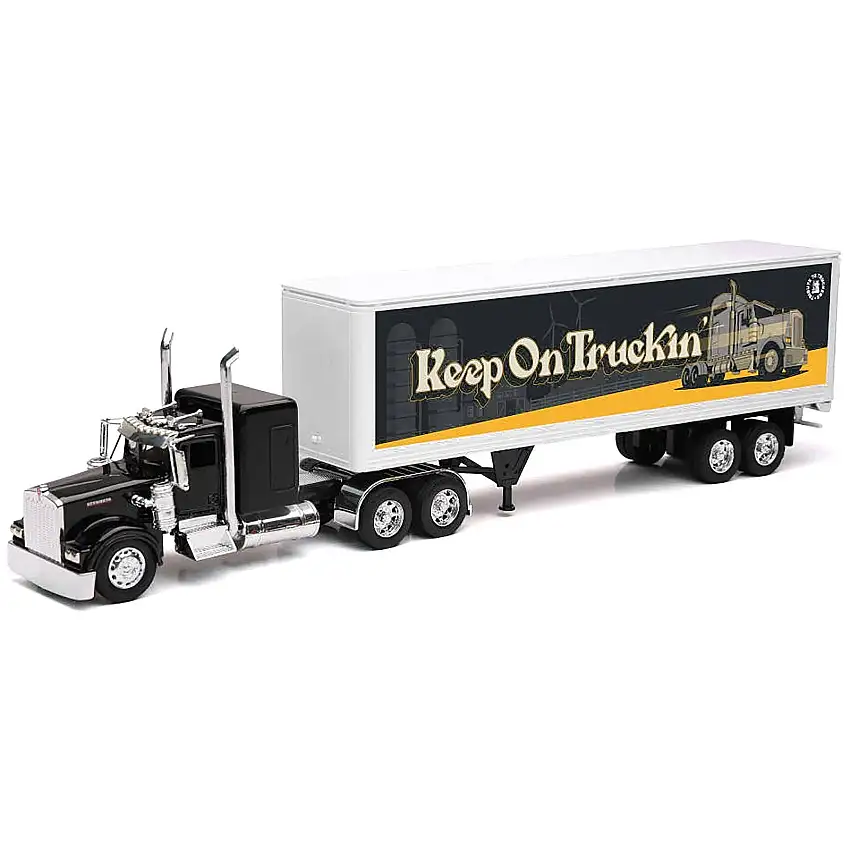 Kenworth W900 Truck Black with Dry Van Trailer "Tribute To Truckers Keep on Truckin'" "Long Haul Truckers" Series 1/32 Diecast Model by New Ray
