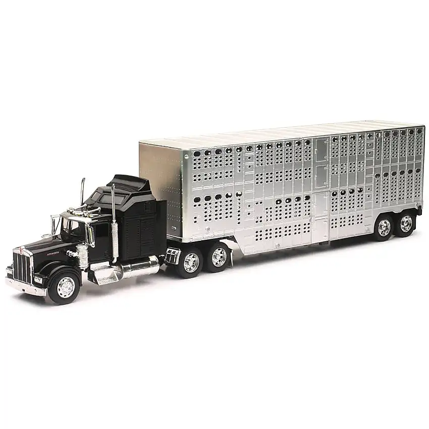 Kenworth W900 Truck Black with Pot Belly Livestock Chrome "Long Haul Truckers" Series 1/32 Diecast Model by New Ray