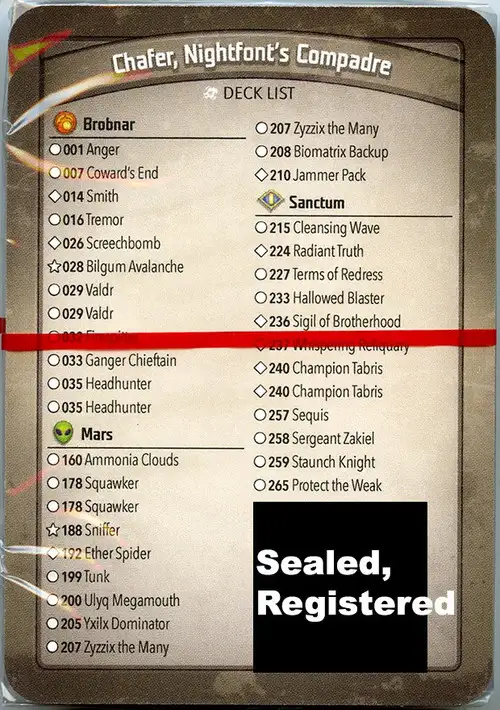 KeyForge Call of the Archons Chafer, Nightfont's Compadre Archon Deck [REGISTERED] [Jammer Pack, Champion Tabris x2!] [Mint Unopened] (Fantasy Flight Games)