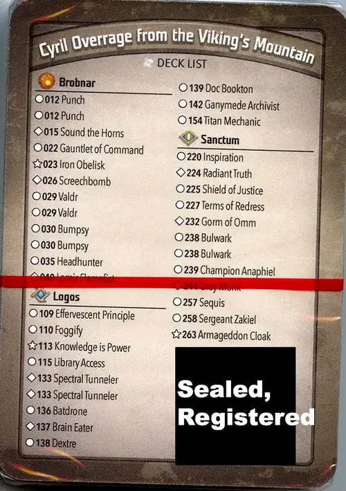 KeyForge Call of the Archons Cyril Overrage from the Viking's Mountain Archon Deck [REGISTERED] [Iron Obelisk, Effervescent Principle, Library Access, Gorm of Omm, Bulwark x2!] [Mint Unopened] (Fantasy Flight Games)