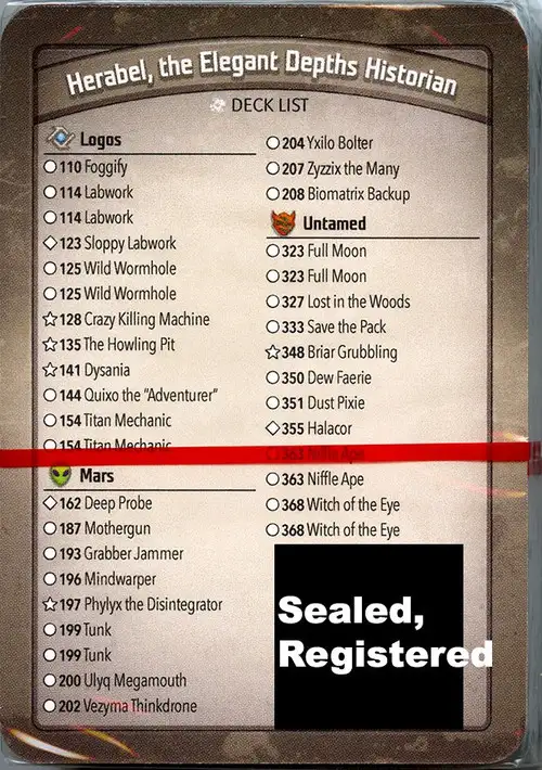 KeyForge Call of the Archons Herabel, the Elegant Depths Historian Archon Deck [REGISTERED] [Wild Wormhole x2, Grabber Jammer, Dust Pixie, Witch of the Eye x2!] [Mint Unopened]