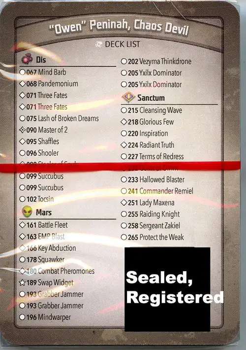 KeyForge Call of the Archons "Owen" Peninah, Chaos Devil Archon Deck [REGISTERED] [Battle Fleet, Key Abduction, Grabber Jammer x2, Lash, Gorm of Omm!] [Mint Unopened]