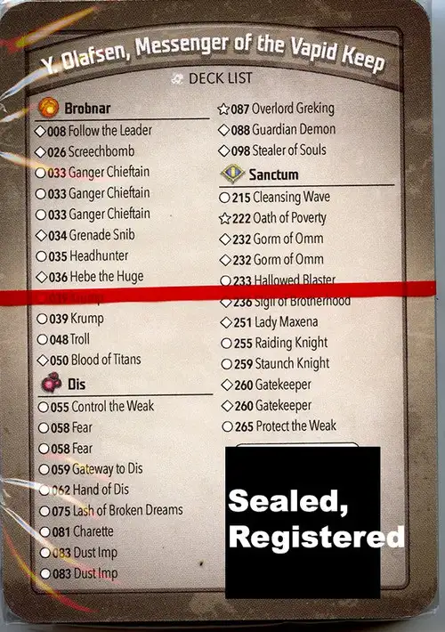 KeyForge Call of the Archons Y. Olafsen, Messenger of the Vapid Keep Archon Deck [REGISTERED] [Ganger Chieftain x3, Control the Weak, Lash Gorm of Omm x2, Gatekeeper x2!] [Mint Unopened]