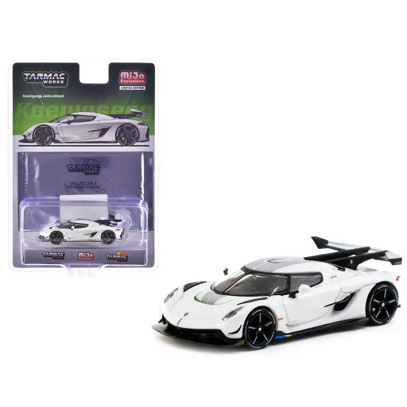 Koenigsegg Jesko Attack White Metallic with Tarmac Cards "Global64" Series 1/64 Diecast Model by Tarmac Works