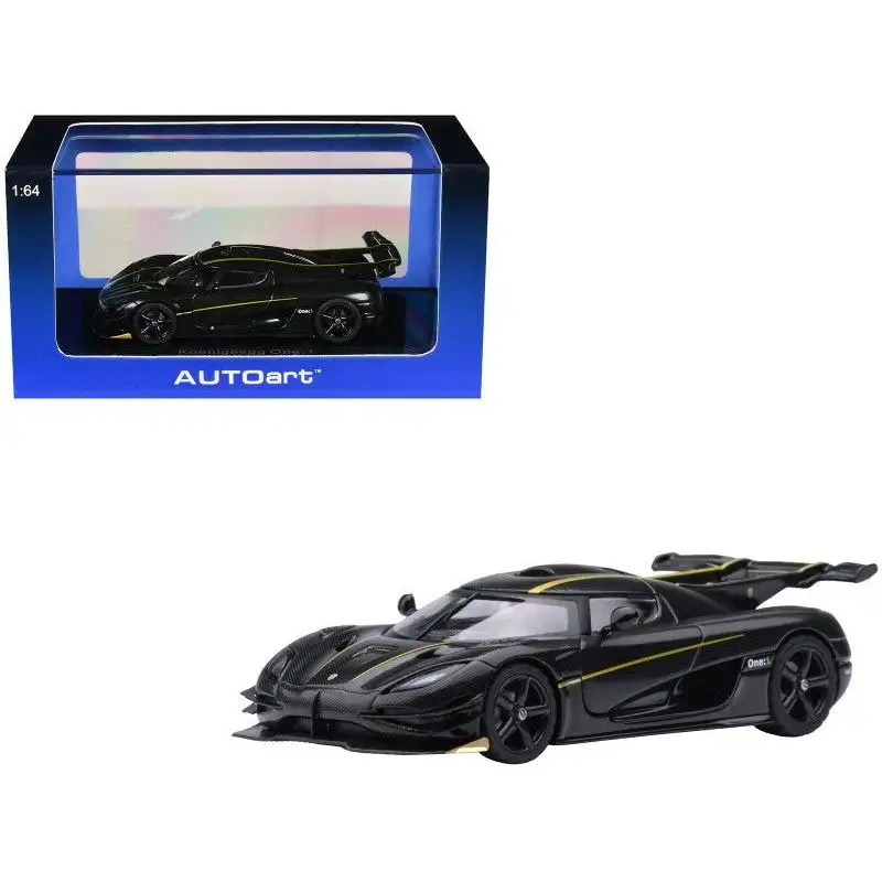 Koenigsegg One:1 Carbon Fiber with Gold Stripes 1/64 Diecast Model Car by Autoart