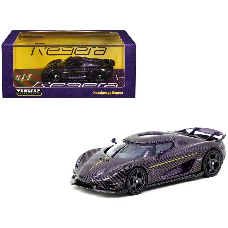 Koenigsegg Regera Purple Carbon Fiber with Gold Stripes "Global64" Series 1/64 Diecast Model by Tarmac Works