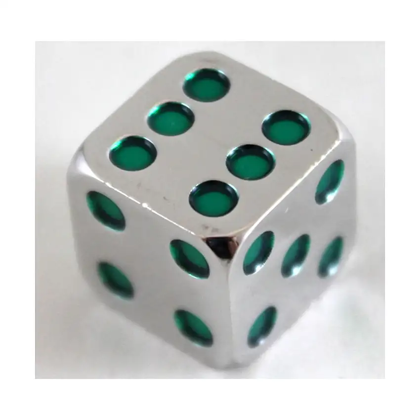 15mm d6 Metal Dice w/Green Pips