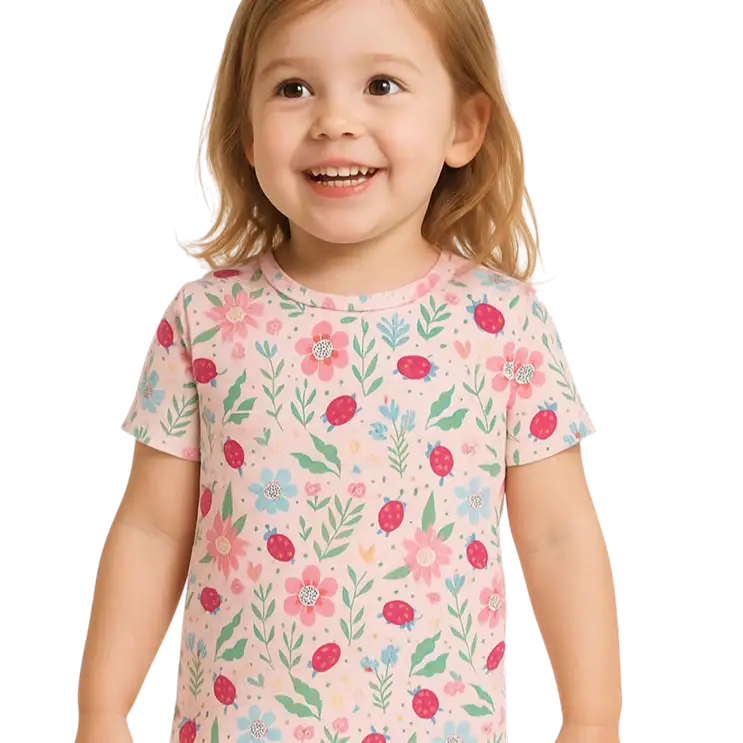 Ladybug Flower Garden Summer Pajama Set
