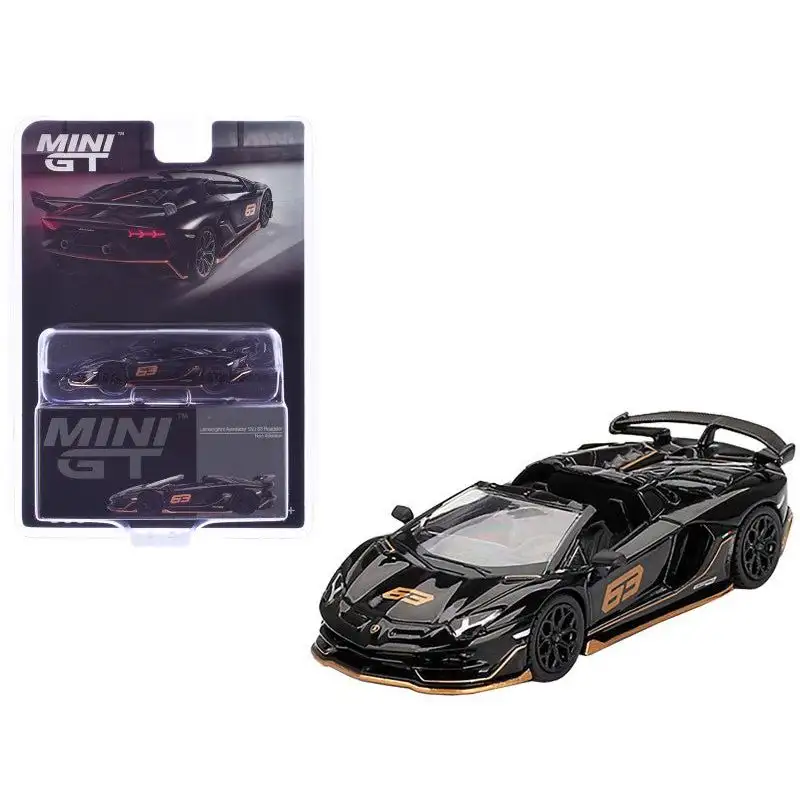 Lamborghini Aventador SVJ 63 Roadster Nero Aldebaran Black Limited Edition 1/64 Diecast Model Car by Mini GT