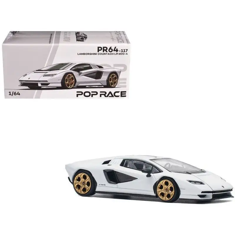 Lamborghini Countach LPI 800-4 White with Carbon Accents 1/64 Diecast Model Car by Pop Race